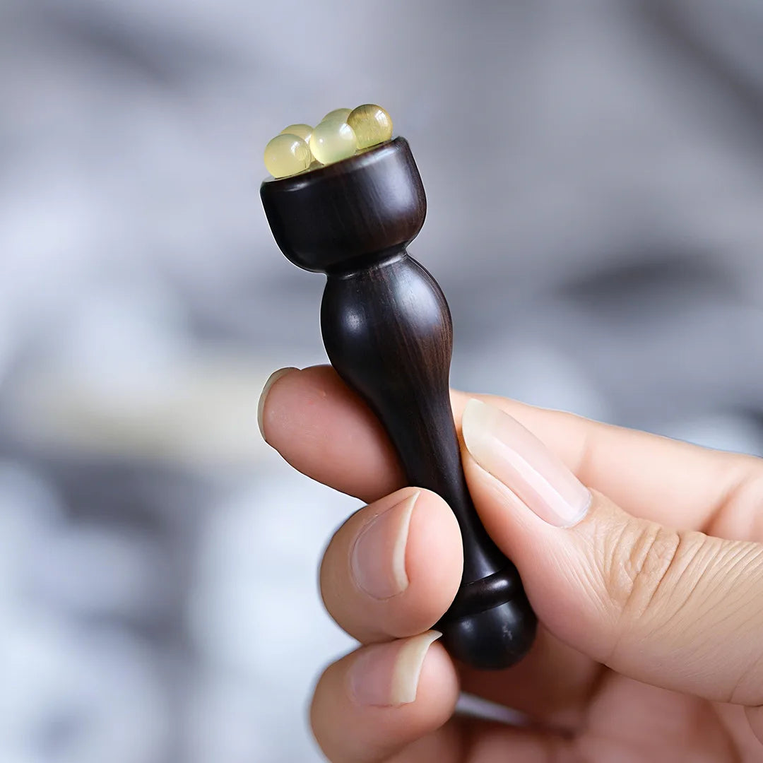 Neck Body Acupressure Lymphatic Drainage Facial Skin Care Sandalwood Eye Face Massager Wooden Roller Compact Handheld Skin Tool