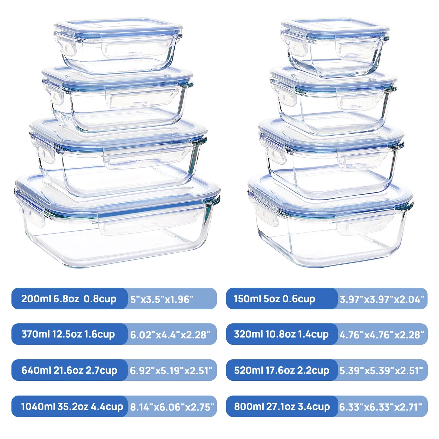 Glass Lunch Box Food Storage Containers, Meal Prep , Airtight Bento Boxes, for Microwave, Oven, Freezer and Dishwasher, BPA Free