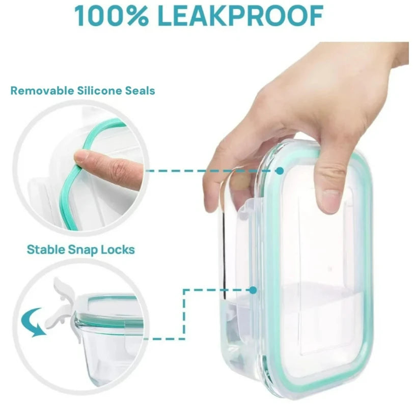 Glass Lunch Box Food Storage Containers, Meal Prep , Airtight Bento Boxes, for Microwave, Oven, Freezer and Dishwasher, BPA Free