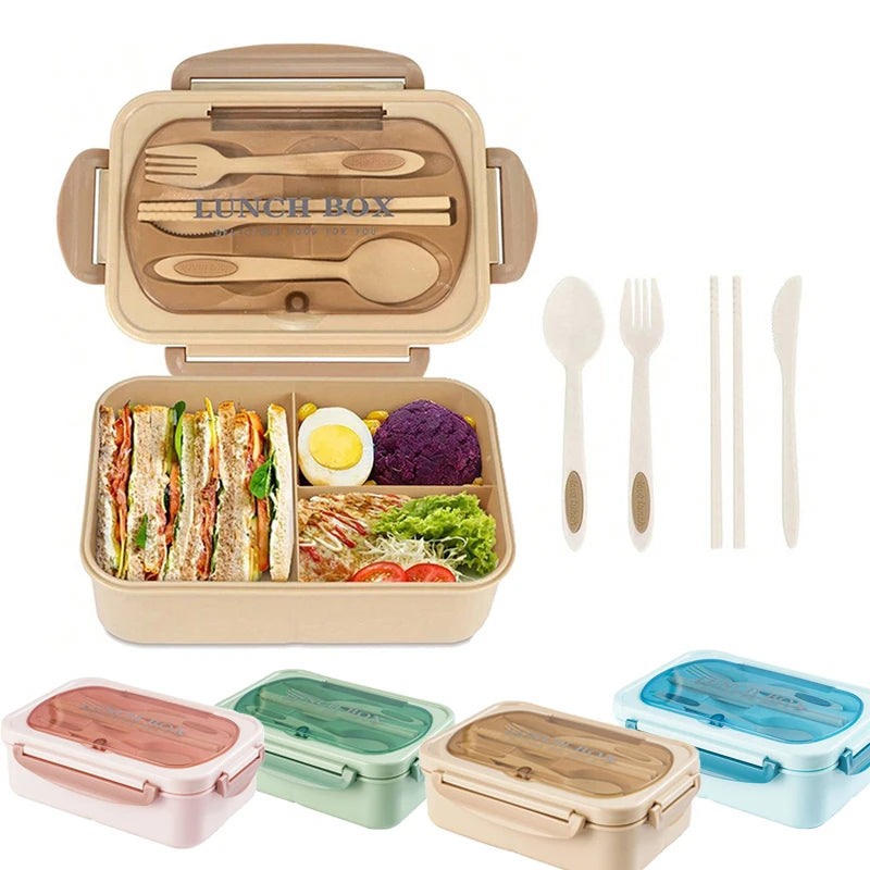 A Food Container for Lunch, a Set of Bento Boxes for Adults, with Utensils That Can Be Placed in the Microwave and Dishwasher