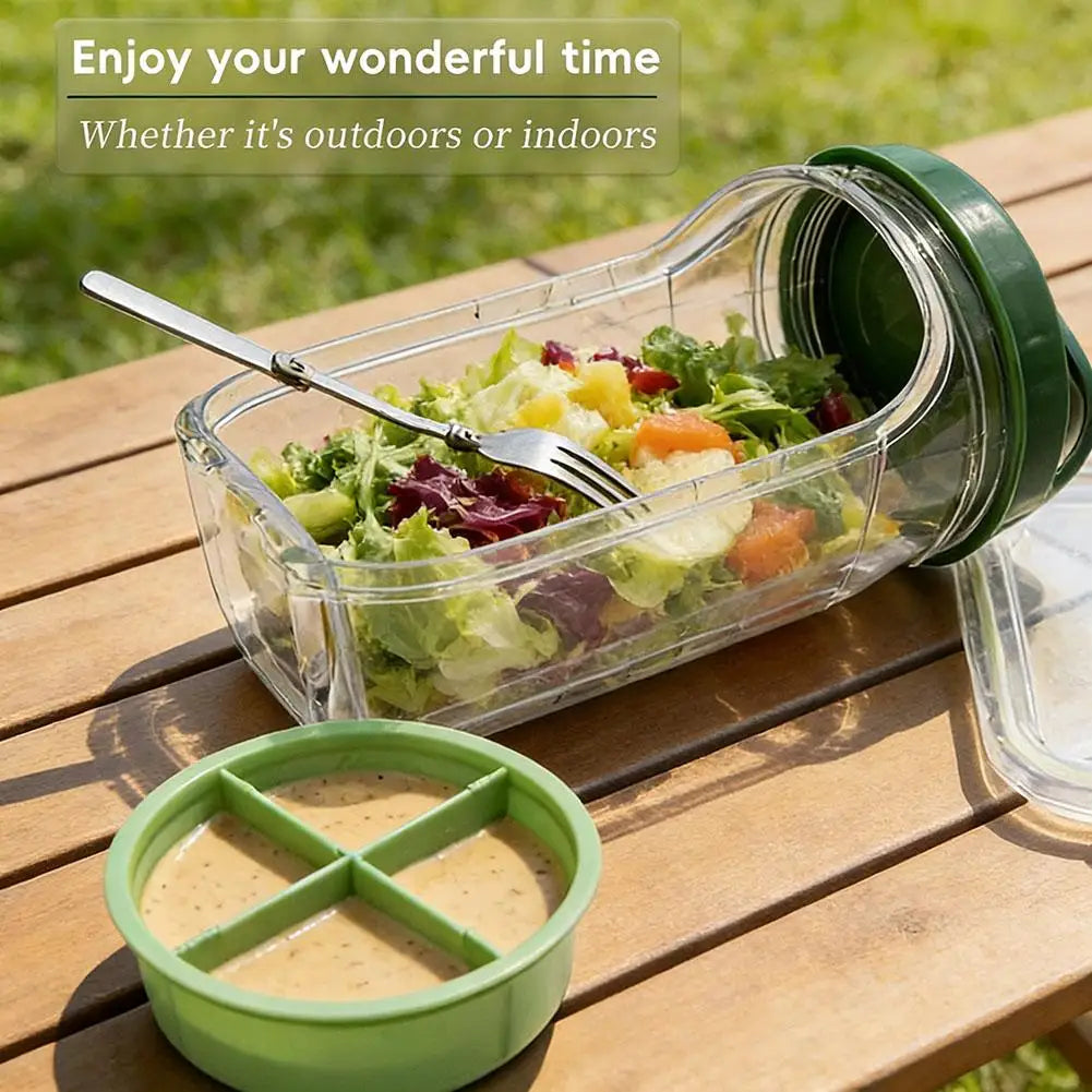 Portable Salad Container Jar with Fork and Dressing Layer Leakproof Lunch Container for Meal Prep Office Travel Outdoor Use