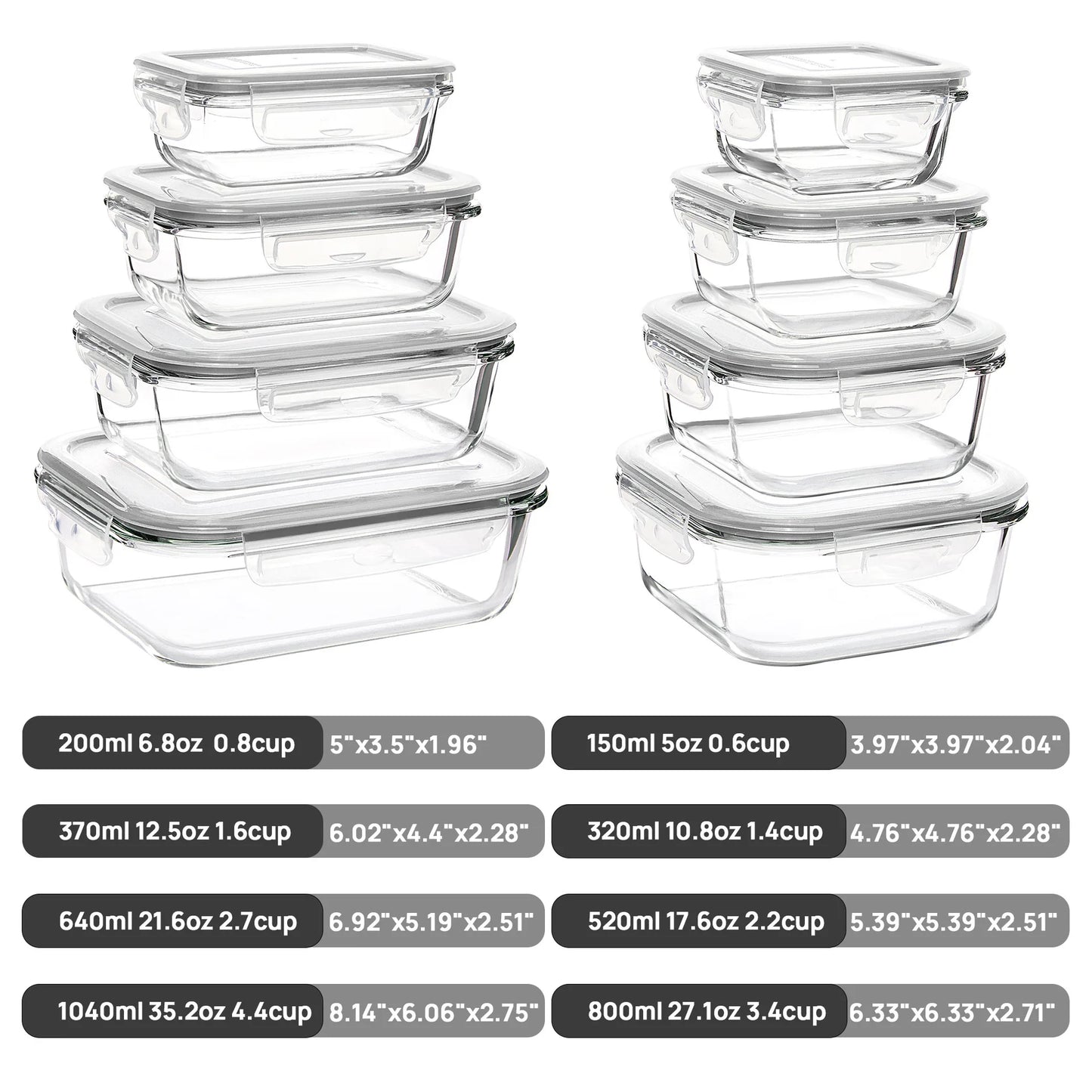 Glass Lunch Box Food Storage Containers, Meal Prep , Airtight Bento Boxes, for Microwave, Oven, Freezer and Dishwasher, BPA Free