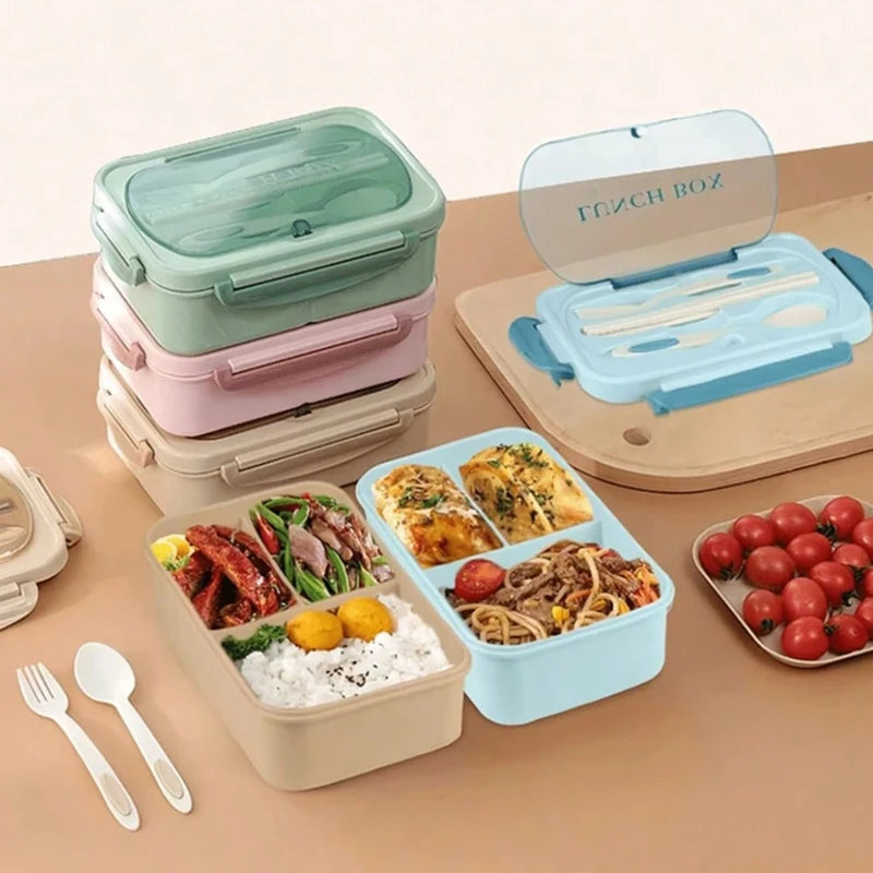 A Food Container for Lunch, a Set of Bento Boxes for Adults, with Utensils That Can Be Placed in the Microwave and Dishwasher