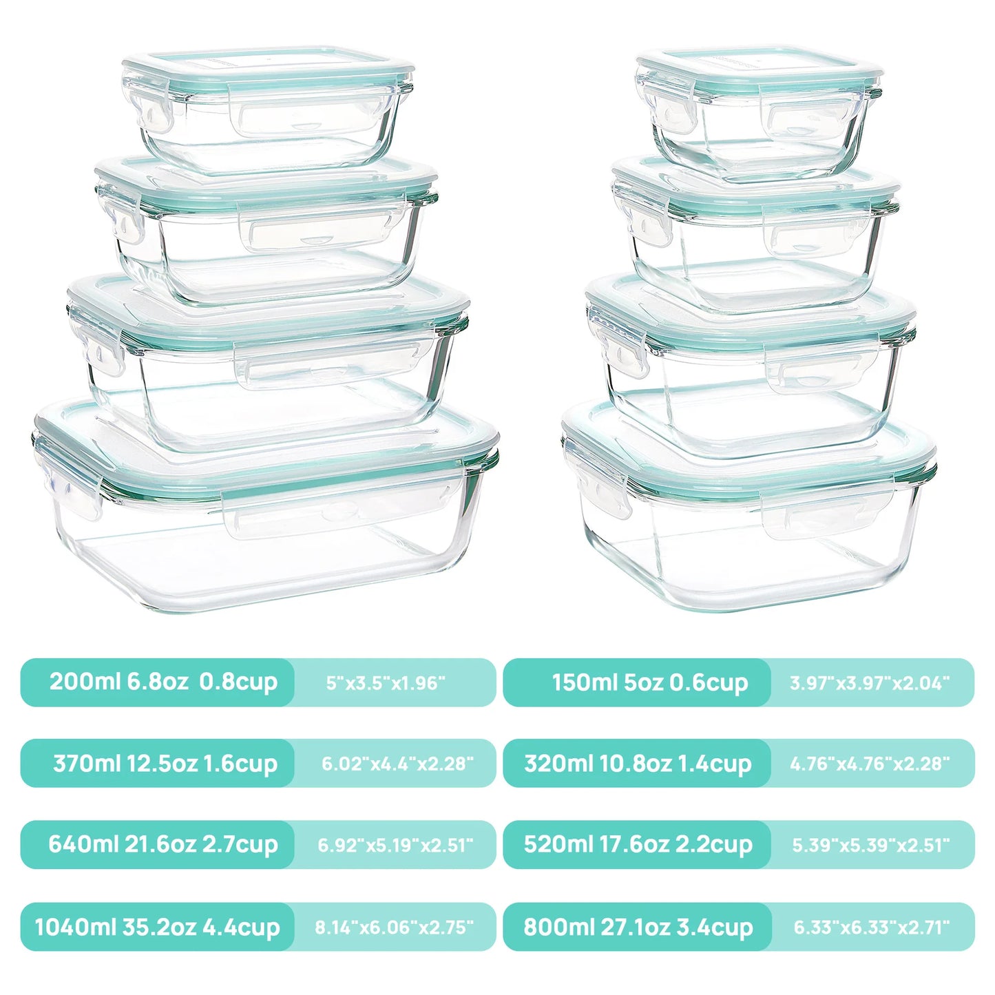 Glass Lunch Box Food Storage Containers, Meal Prep , Airtight Bento Boxes, for Microwave, Oven, Freezer and Dishwasher, BPA Free