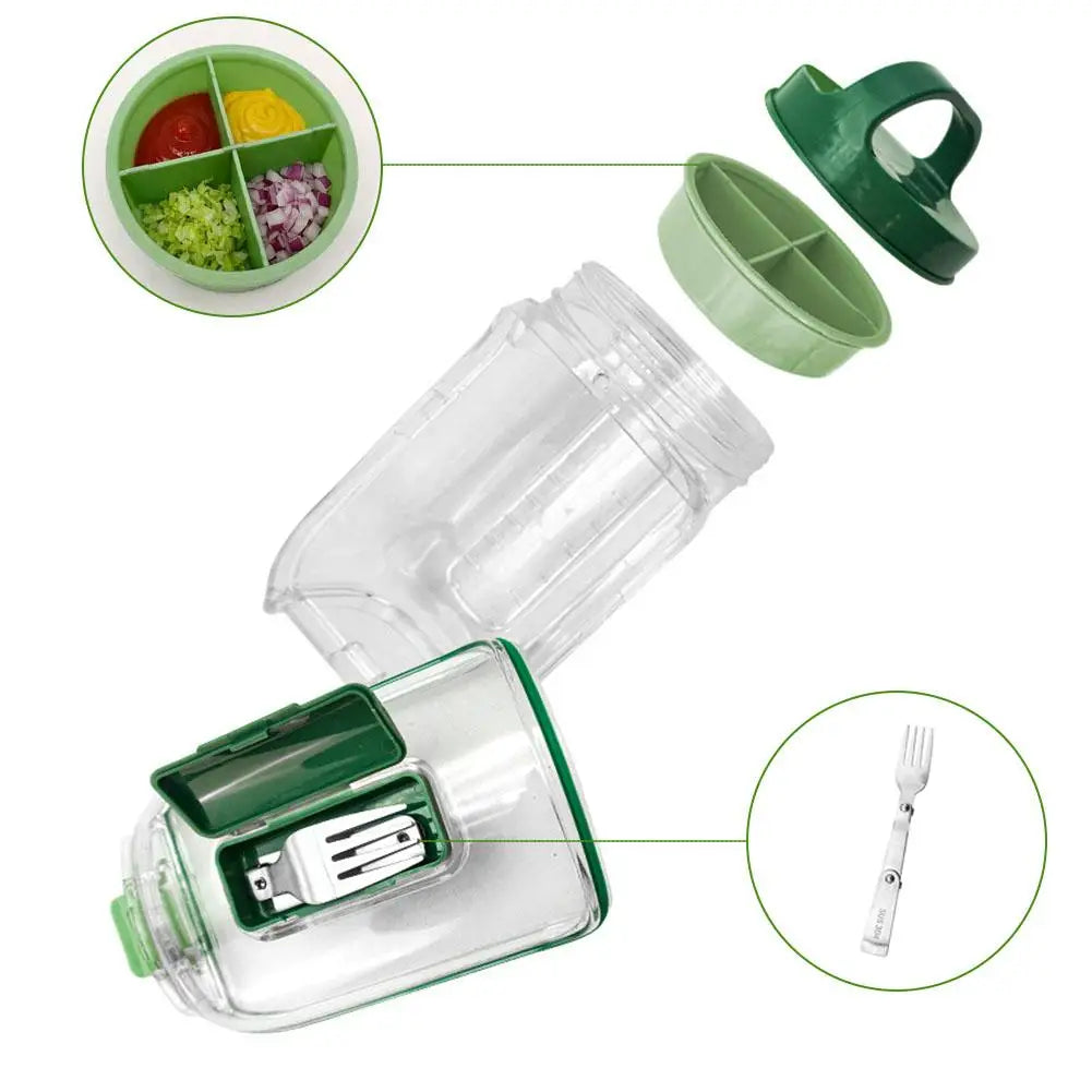 Portable Salad Container Jar with Fork and Dressing Layer Leakproof Lunch Container for Meal Prep Office Travel Outdoor Use