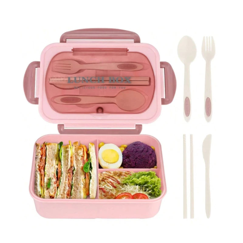 A Food Container for Lunch, a Set of Bento Boxes for Adults, with Utensils That Can Be Placed in the Microwave and Dishwasher