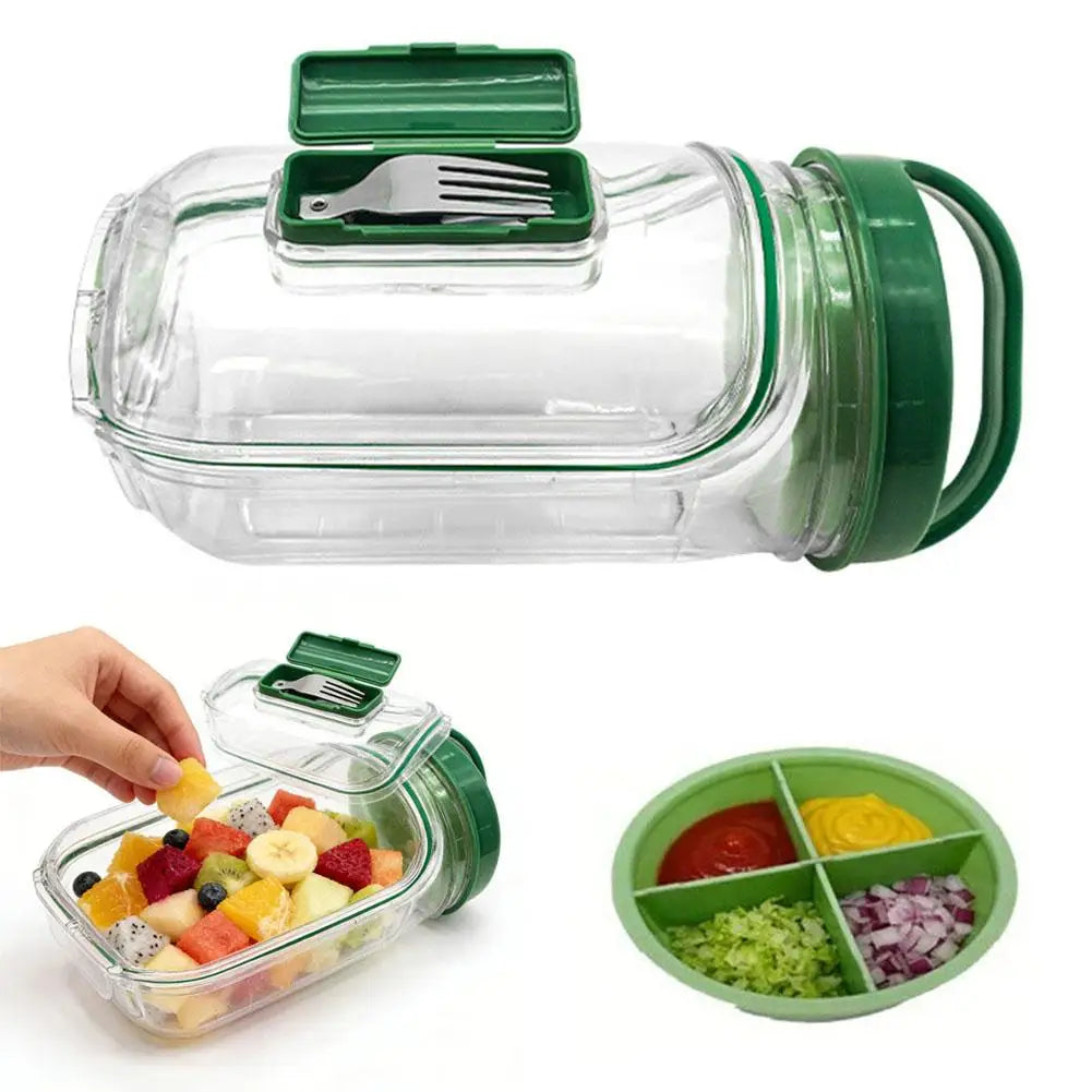 Portable Salad Container Jar with Fork and Dressing Layer Leakproof Lunch Container for Meal Prep Office Travel Outdoor Use