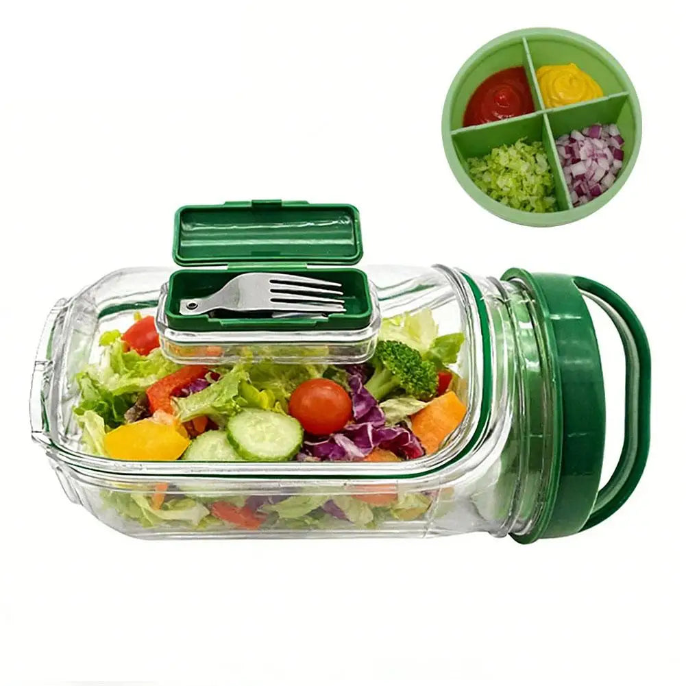 Portable Salad Container Jar with Fork and Dressing Layer Leakproof Lunch Container for Meal Prep Office Travel Outdoor Use