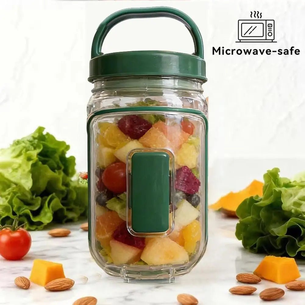 Portable Salad Container Jar with Fork and Dressing Layer Leakproof Lunch Container for Meal Prep Office Travel Outdoor Use