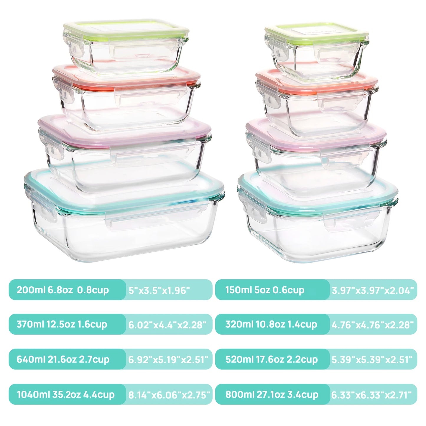 Glass Lunch Box Food Storage Containers, Meal Prep , Airtight Bento Boxes, for Microwave, Oven, Freezer and Dishwasher, BPA Free